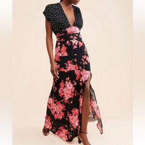 Free People Black and Pink Floral Maxi Dress